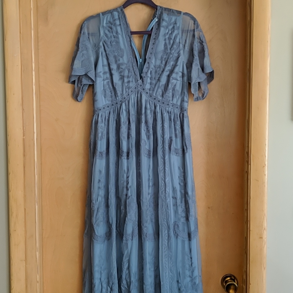 Pink Blush lace Maxi Dress L